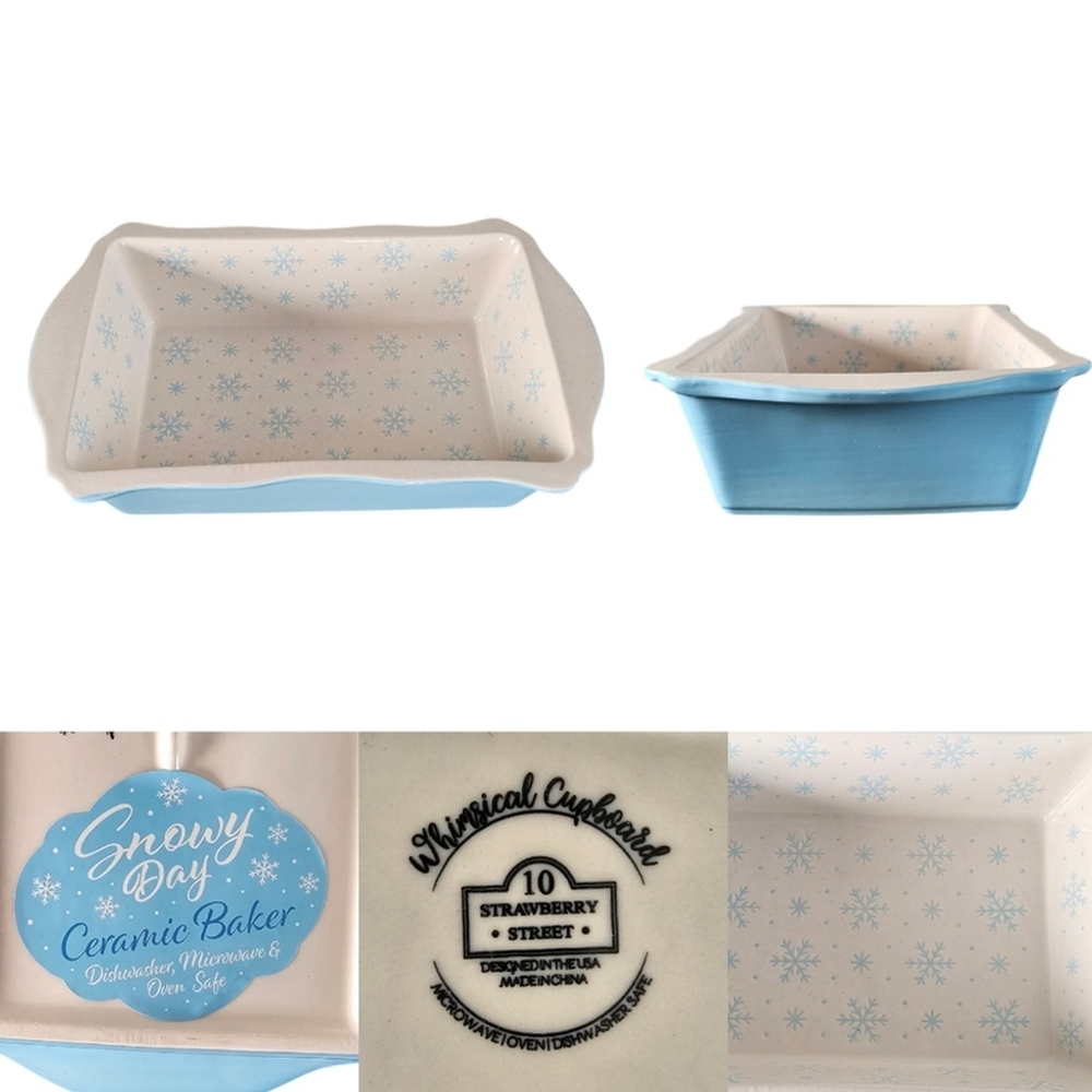 10 Strawberry Street Snowy Day Blue Snowflake Loaf Pan